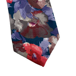Vintage Cellini Abstract Art Flowers Floral Teal Pink Purple Brown Tie 57x3.75"